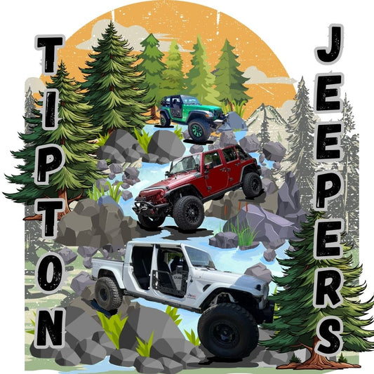Three Jeeps crawling down a stream with rocks
