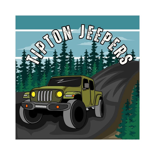 Jeep Driving on a road with trees